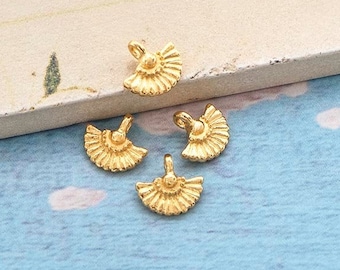 4 of 925 Sterling Silver Gold Vermeil Style Fan Charms 8x5 mm., Double sided.   :vm1630