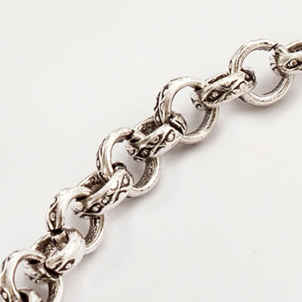 7 inches of Karen Hill Tribe Silver Imprint Opened Link Chain 6mm.  :ka4430