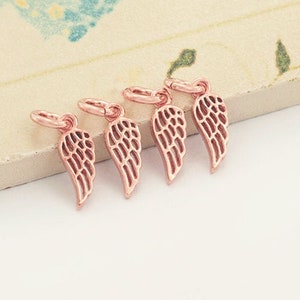 4 of 925 Sterling Silver Rose Gold Vermeil Style Angel Wing Charms 4.5x9mm., Tiny Charms    :pg0839