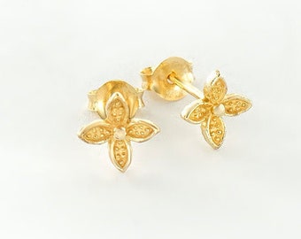 ピアス Numbering Flower Earrings #8272 SA5B0001 1 Pair of 925 Sterling Silver Gold Vermeil Style Flower Stud