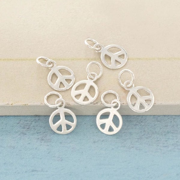 6 of 925 Sterling Silver Peace Sign ,Tiny Charms 6 mm. ,Polish Finished  :th1959