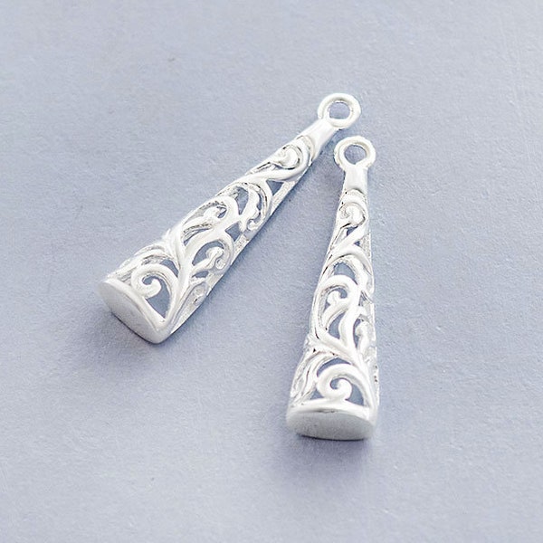 2 breloques cône en filigrane en argent sterling 925 5,5 x 20 mm. Finition polie : th2448