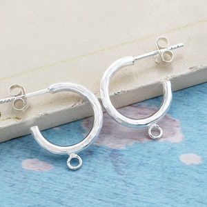 1 pair of 925 Sterling Silver Hammered Hoop Stud Earrings Post Findings 2x15mm. with Opened Loop.  :tk0232