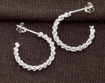 1 pair of 925 Sterling Silver Twisted Hoop Stud Earrings 2.5x20 mm. :er1246