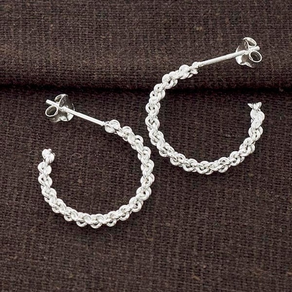 1 pair of 925 Sterling Silver Twisted Hoop Stud Earrings 2.5x20 mm. :er1246