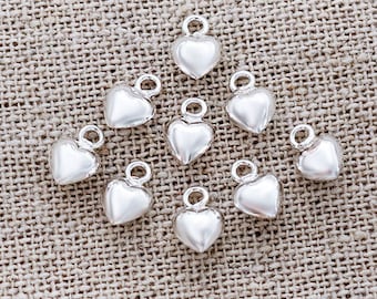 10 of 925 Sterling Silver Heart Charms 5 mm. :th0131