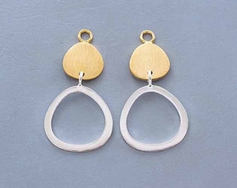 2 of 925 Sterling Silver Double Pebble Disc Links, Pendants 16x27 mm., Brush Finished, Two Tone Gold & Silver .  :tt0016