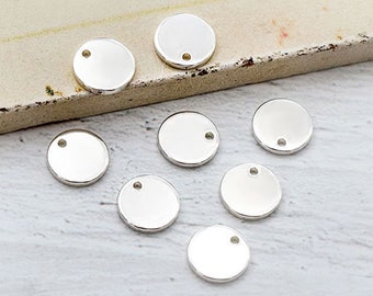 8 of 925 Sterling Silver  Round Tag Charms 7mm :th2100