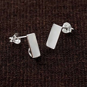 1 pair of 925 Sterling Silver Rectangle Bar Stud Earrings Post Findings 4.5x10mm. with Opened Loop.  :tk0347