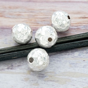 4 of Karen Hill Tribe Silver Hammered Round Beads 10 mm. :kh0105