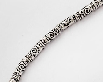 20 of Karen Hill Tribe Silver Sun Imprint Tubular Beads 3x8 mm. : ka2933