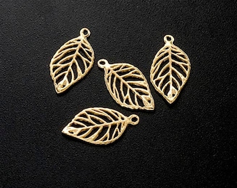 4 of 925 Sterling Silver Gold Vermeil Style Leaf Charms 7x12 mm. , small leaf charms.   :vm1690