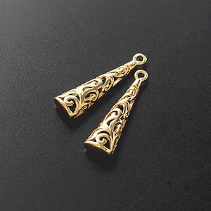 2 of 925 Sterling Silver Gold Vermeil Style Filigree Cone Charms 6x20 mm.  :vm0792