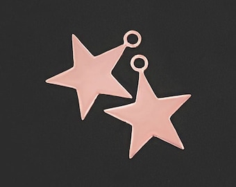 2 of 925 Sterling Silver Rose Gold Vermeil Style Star Charms 15mm.  :pg0986