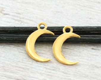 2 of 925 Sterling Silver Gold Vermeil Style Crescent Moon Pendants 10x12mm. Polish Finish  :vm1566