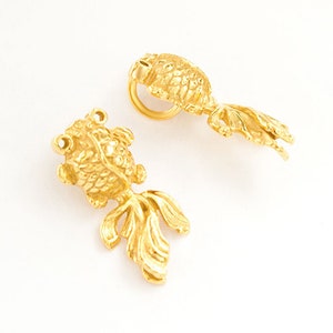 2 of 925 Sterling Silver Gold Vermeil Style Goldfish Charms 7x16mm.  :vm1426