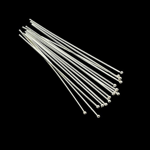 20 of 925 Sterling Silver Head Pins 50x0.7 mm. ,#21 AWG wire  :th2766