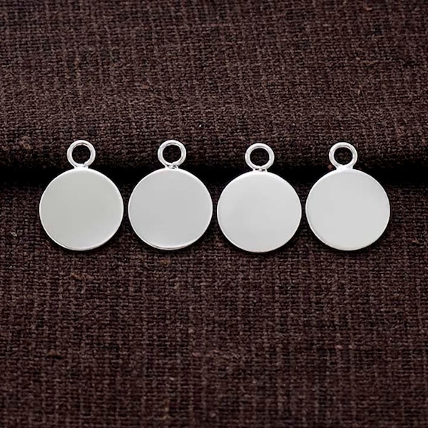 4 of 925 Sterling Silver Round  Disc Tag Charms 10 mm. :tk0321