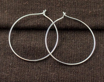 2 pairs of 925 Sterling Silver Circle Hoop Earrings 30mm. :tk0230