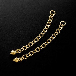 2 of 925 Sterling Silver Gold Vermeil Style Extension Chains  1.5 inches with Heart Charm.   :vm1402m