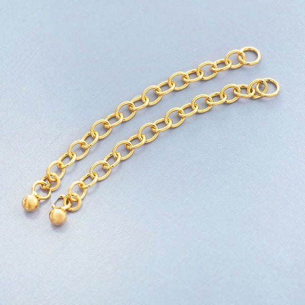 2 of 925 Sterling Silver Gold Vermeil Style Extension Chains  1.5 inches with Ball Charm.   :vm1076
