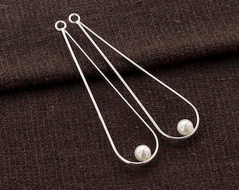 2 of 925 Sterling Silver Drop Pendants with Pearl 11x44 mm.  :tk0305