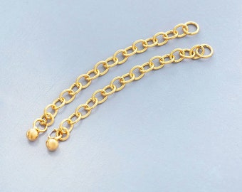 2 of 925 Sterling Silver Gold Vermeil Style Extension Chains  1.5 inches with Ball Charm.   :vm1076