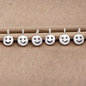 6 of 925 Sterling Silver Little Smiley Charms 4 mm :th2551