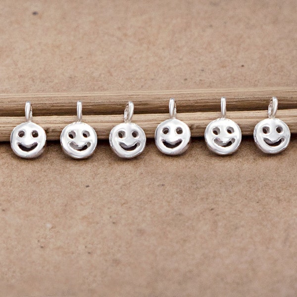 6 von 925 Sterling Silber Little Smiley Charms 4 mm :th2551