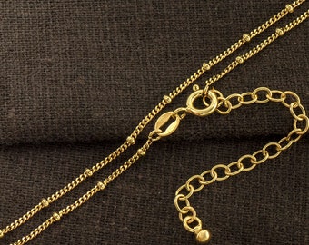 11.5-14 inches adjustable of 925 Sterling Silver Gold Vermeil Style Curb Diamond Cut Bead Chain Necklace 1.2mm.  :vm1462