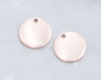 pg0206 Polish Finished 2 of 925 Sterling Silver Rose Gold Vermeil Style Round Disc Tag Charms 10 mm