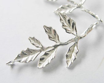 Polish Finished th1974 1 of 925 Sterling Silver Leaf  Branch Pendant  20x33 mm