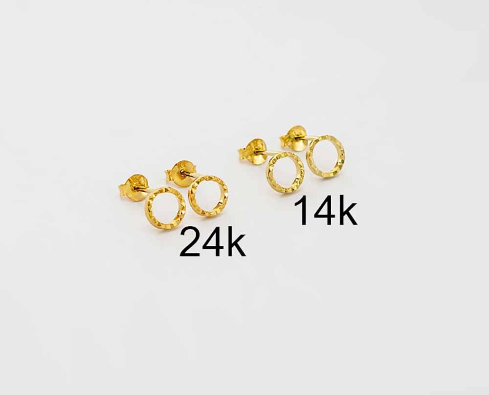 1 Pair of 925 Sterling Silver Gold Vermeil Style Circle Stud