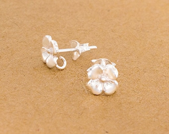 1 pair of 925 Sterling Silver Flower Stud Earrings Post Findings 7mm.  :er1102