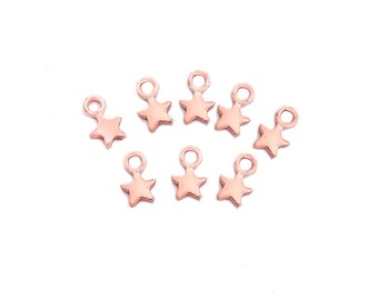 10 of 925 Sterling Silver Rose Gold Vermeil Style Star Charms 4mm. Tiny charms   :pg0848