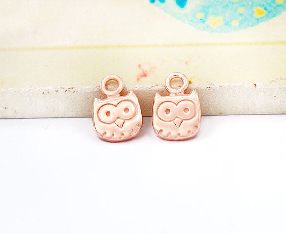 2 of 925 Sterling Silver Rose Gold Vermeil Style Small Owl Charms  6.5mm.  :pg0580