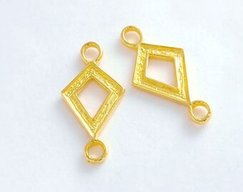 2 of 925 Sterling Silver 24k Gold Vermeil Style Textured Diamond shaped Links , Connectors 8x11mm.  :vm0640