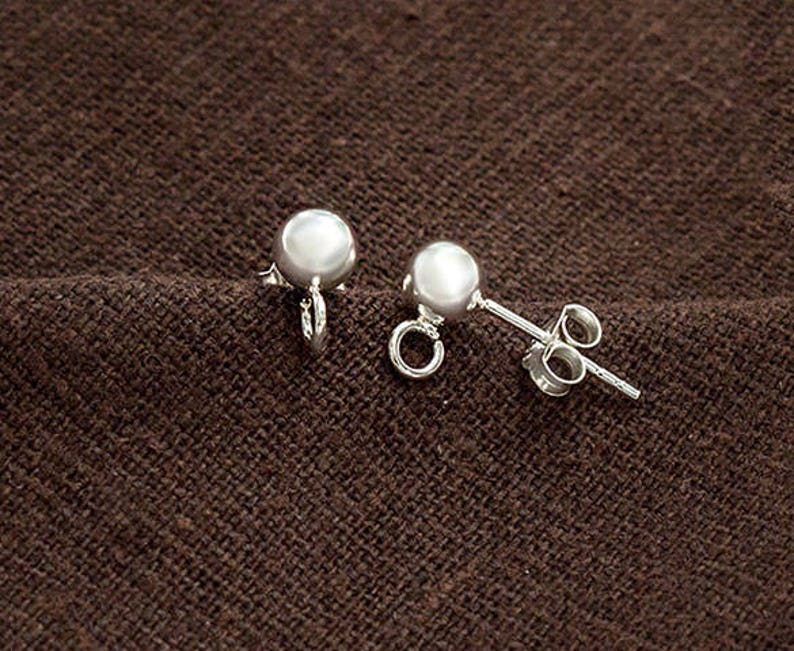 2 pairs of 925 Sterling Silver Post Stud Earrings Findings, 5mm Ball with Opened Loop. :tk0192 image 4