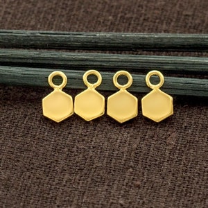 4 of 925 Sterling Silver Gold Vermeil Style Hexagon Charms 5 mm., tiny charms.  :vm1347