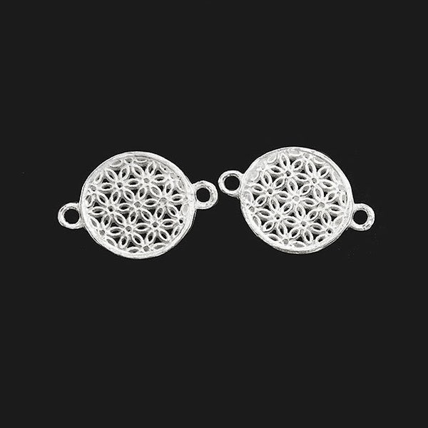 2 of 925 Sterling Silver filigree Flower Connectors, Links 11mm. , delicated links :th2728