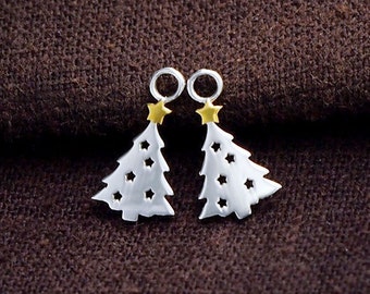 2 of 925 Sterling Silver Christmas Tree Charms 8x11mm. , tiny charms  :tm0136