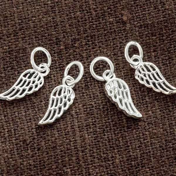 4 of  925 Sterling Silver Angel Wing Charms 4.5x9mm. , Tiny Charms  :th2709