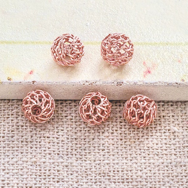 5 of Sterling Silver Rose Gold Vermeil Style Filigree Round Beads  6mm.  :pg0824