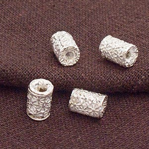 4 of Karen Hill Tribe Silver Flower Printed Drum Beads 6x8.5 - Etsy