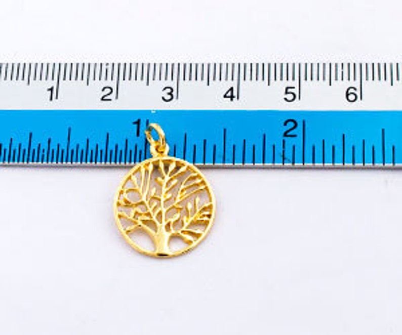 1 of 925 Sterling Silver Gold Vermeil Style Tree of Life Charm 16 mm. :vm0701 image 6