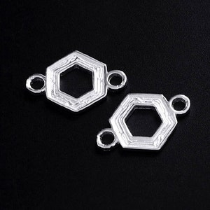 2 of 925 Sterling Silver Textured Hexagon Links , Connectors  10 mm. :tm0023