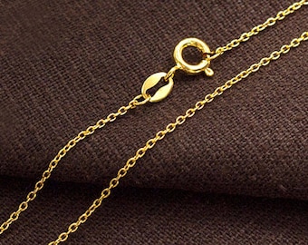 16 inches of 925 Sterling Silver Gold Vermeil Style Fine Cable Chain Necklace 1x1.5 mm.  :vm1061-16