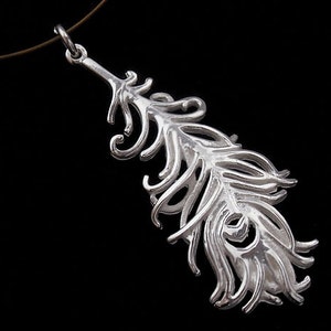 1 of 925 Sterling Silver Peacock  Feather Charm 15x41mm. Polish Finished. :th1873