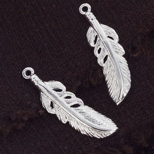 2 of 925 Sterling Silver Feather Pendants 7x24mm.  :th2463