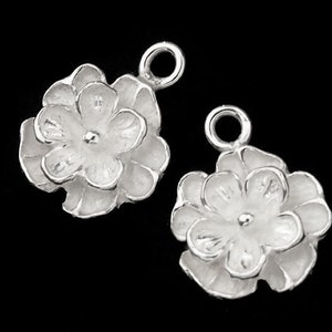 2 of 925 Sterling Silver Flower Charms 10mm. , Matte Finished.  :th1932